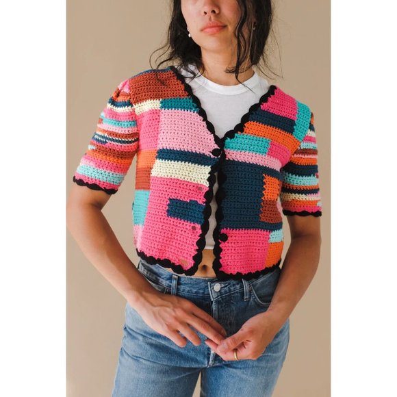 NWT $315 TACH TINI CROCHET MULTI COLORBLOCK STRIPE HAND KNIT CARDIAN SIZE XS - Picture 14 of 16